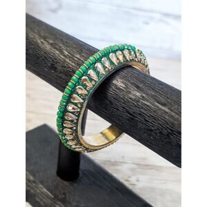 Vintage Bracelet / Bangle - Green & Gold Tone with Fancy Detail